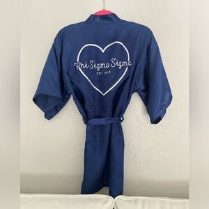 PHI SIGMA SIGMA navy blue satin robe with heart